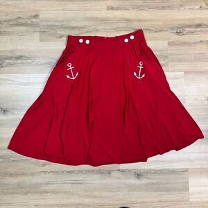 Retro Chic Size 14 Rockabilly Sailor Skirt Red Anchor Embroidered Nautical Pinup